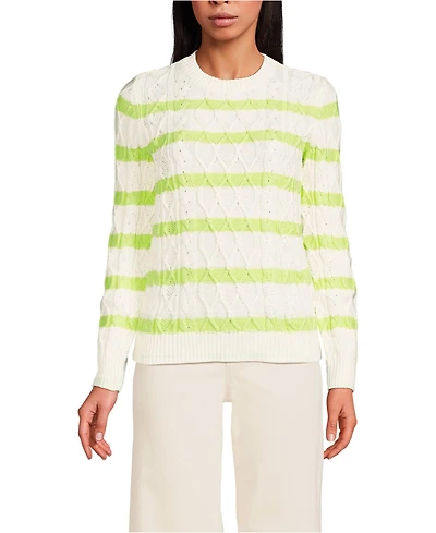 Lands' End Women's Aran Cable Crew Neck Sweater