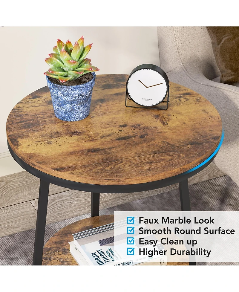 Tribesigns End Table, 2 Tier Round Side Table with Storage Shelf, Industrial Nightstand Bedside Table Coffee Accent Table for Living Room Bedroom Smal