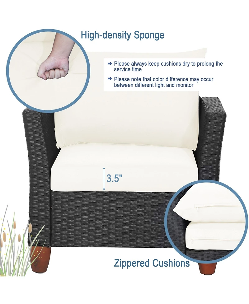 Gymax 3PCS Rattan Furniture Set Cushioned Sofa Storage Table W/ Wood Top Patio