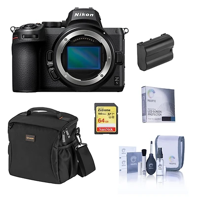 Nikon Z5 Full Frame Mirrorless Camera Essential, Bundle with 64GB Sd Card, Bag, Extra Battery, Screen Protector, Cleaning Kit