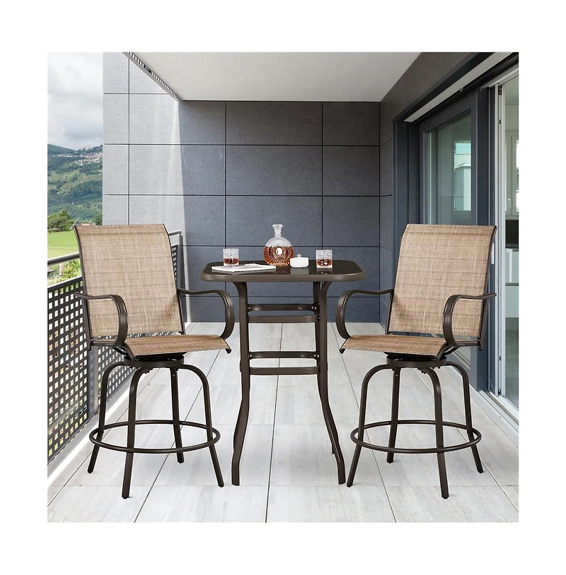 Yaheetech 2pcs Quick-dry Patio Swivel Texteline Bistro Chairs, Brown