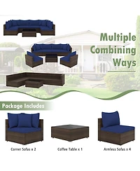 Gymax Set of 7 Rattan Furniture Set Sectional Sofa Cushioned Garden Patio