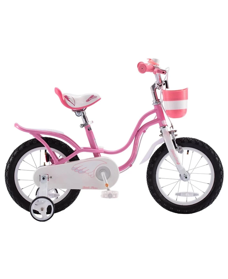 RoyalBaby Little Swan 14" Carbon Steel Kids Bike w/Dual Hand Brakes, Adjustable Seat, Folding Basket, & Training Wheels, for Girls Ages 3 to 5, Pink