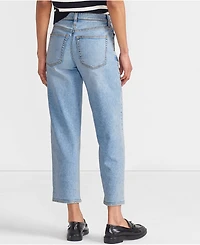 Lands' End Women's Soft Denim Mid Rise Relaxed Straight Crop Jeans