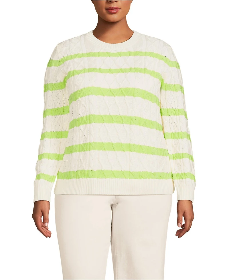 Lands' End Women's Plus Aran Cable Crew Neck Sweater