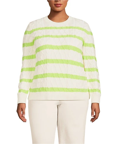 Lands' End Women's Plus Aran Cable Crew Neck Sweater
