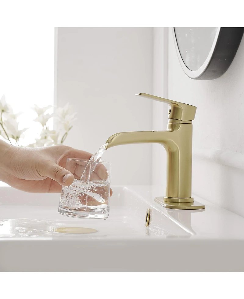 Waterfall Single Hole Single-Handle Low-Arc Bathroom Faucet With Pop-up Drain Assembly Brushed Nickel