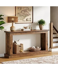 Tribesigns 63-Inch Console Table, Farmhouse Wood Sofa Table Behind Couch, 2-Tier Narrow Entryway Table with Storage, Rustic Brown