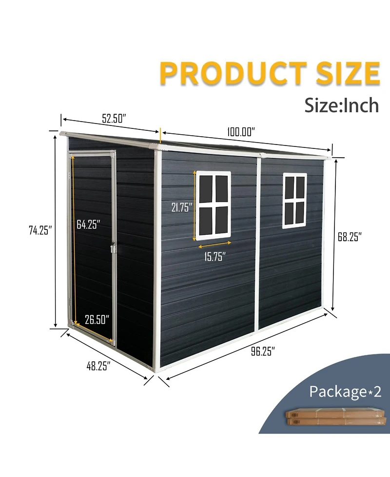 Streamdale 4x8ft Outdoor Storage Shed with Floor, Windows, Doors