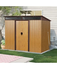 Streamdale 8ft x 6ft Outdoor Metal Storage with Lockable Sliding Doors and Transparent plate for Garden, Lawn (Coffee)