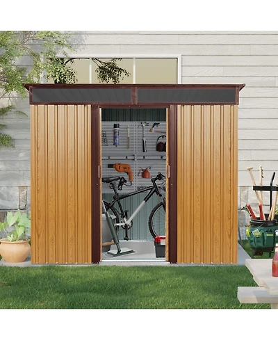 Streamdale 8ft x 6ft Outdoor Metal Storage with Lockable Sliding Doors and Transparent plate for Garden, Lawn (Coffee)