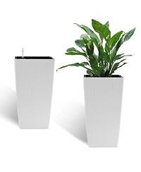 Streamdale Modern Rattan Planter with Self-Watering (22.6", White, 2-Pack)