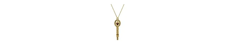 2028 Gold Tone Pink Flower Decal Whistle Necklace