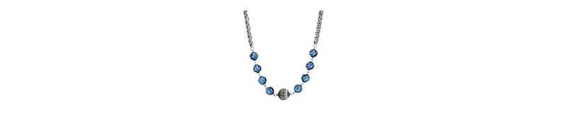 2028 Silver Tone Blue Glass Bead Necklace