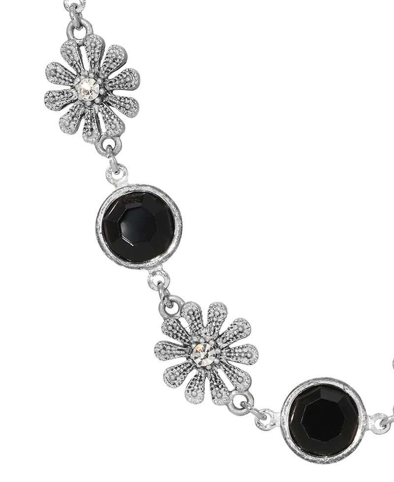 2028 Black Crystal Flower Collar Necklace