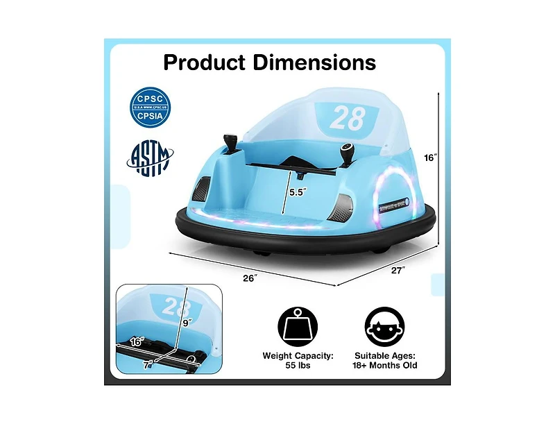 12V 360° Ride on Bumper Car for Toddlers with Remote Control