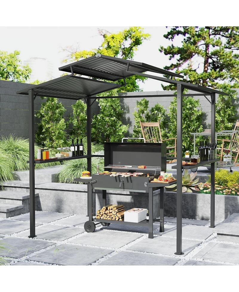 Outsunny 8 x 5ft Hardtop Grill Gazebo with Side Shelves and Cup Holders