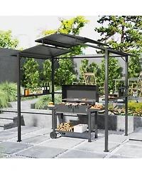 Outsunny 8 x 5ft Hardtop Grill Gazebo with Side Shelves and Cup Holders