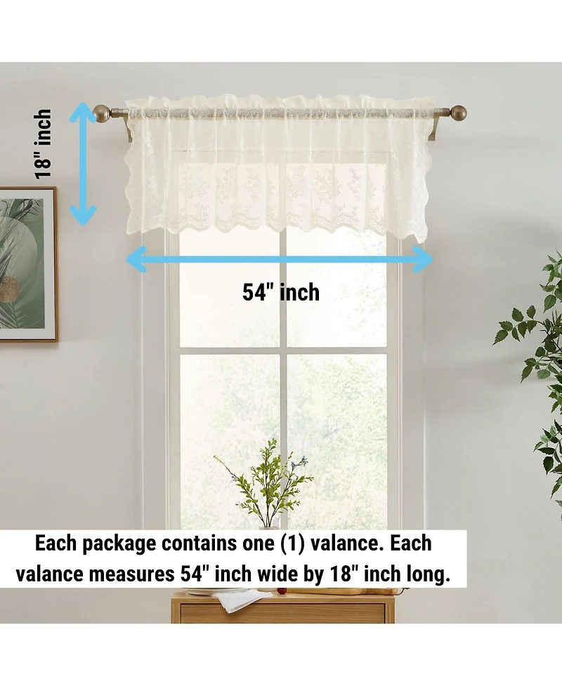 Hlc.me Jolene Floral Rod Pocket Lace Semi Sheer Voile Short Valance for Small