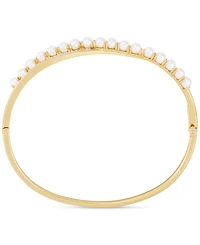 Honora Cultured White Ming Pearl (3-1/2-4mm) & Diamond (1/4 ct. t.w.) Bangle Bracelet in 14k Gold-Plated Sterling Silver