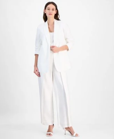 Anne Klein Womens Notch Collar 3 4 Sleeve Open Jacket Pull On Flyaway Wide Leg Pants