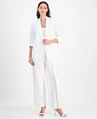 Anne Klein Womens Notch Collar 3 4 Sleeve Open Jacket Pull On Flyaway Wide Leg Pants