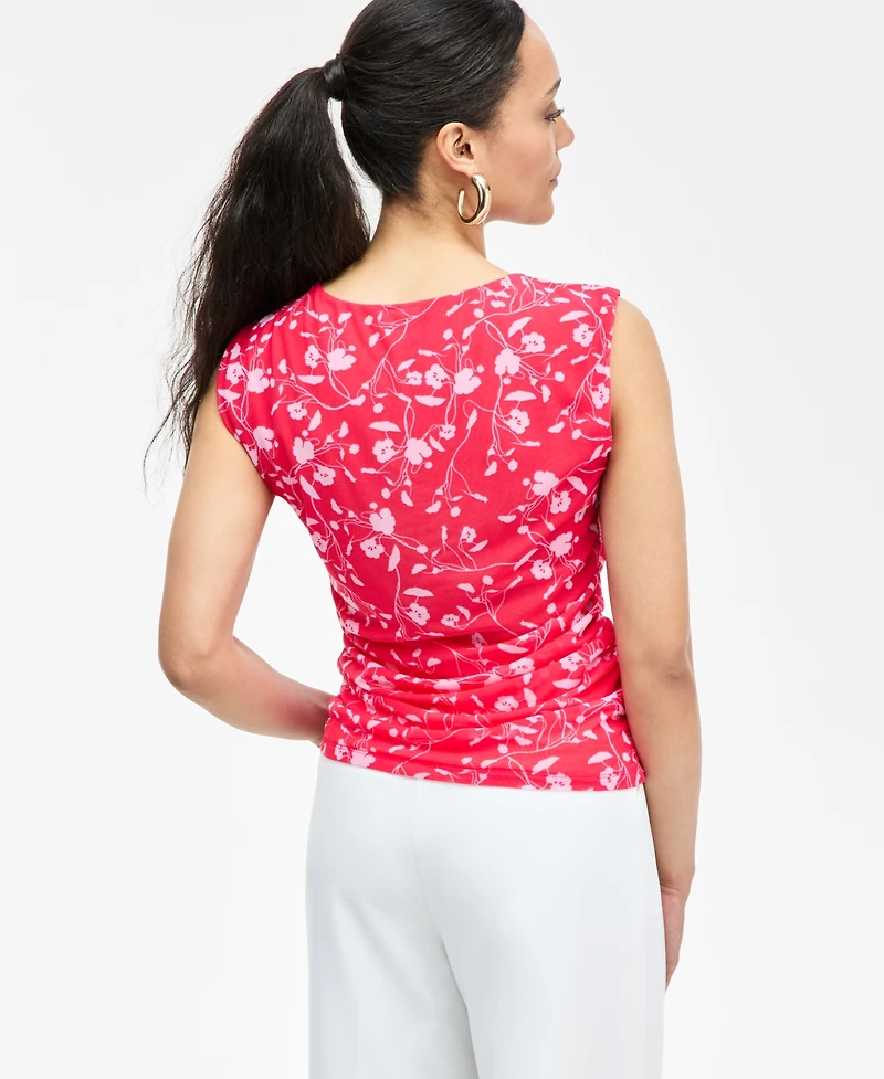 I.n.c. International Concepts Women's Printed Ruched Mesh Top, Exclusively at Macy's