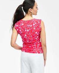 I.n.c. International Concepts Women's Printed Ruched Mesh Top, Exclusively at Macy's