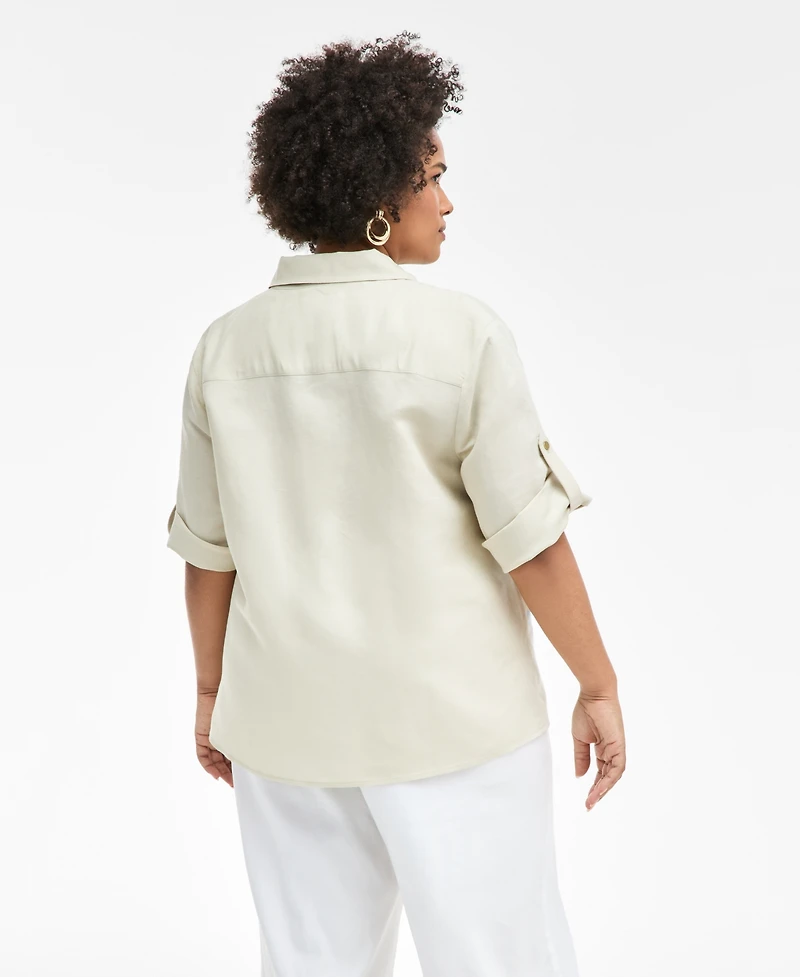 I.n.c. International Concepts Plus Size Linen-Blend Twist-Hem Shirt, Exclusively at Macy's