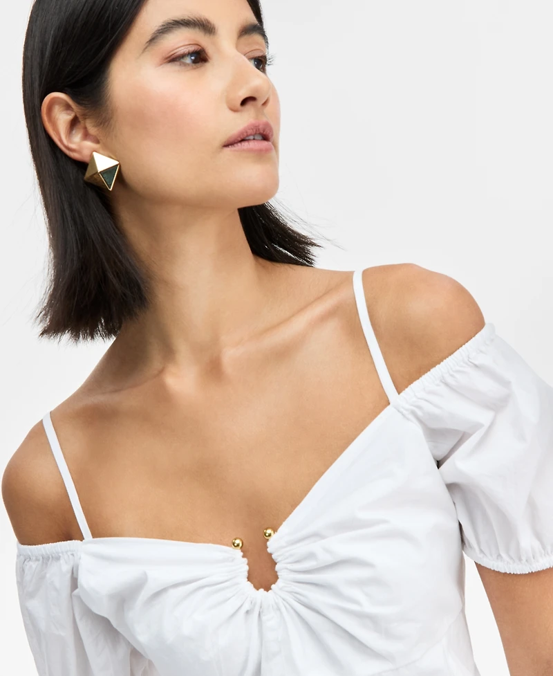 I.n.c. International Concepts Women's Cotton Cold-Shoulder Midi Dress, Exclusively at Macy's