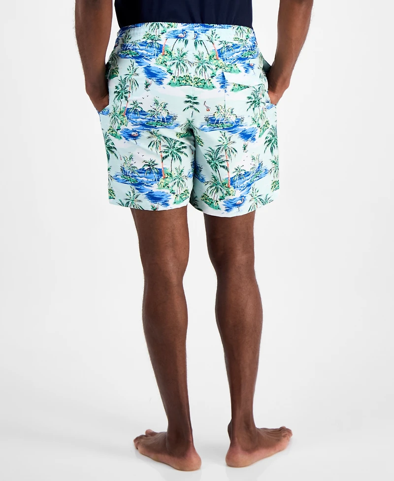 Club Room Men's Aloha Tropical Print Drawstring 7" Swim Trunks, Exclusively at Macy's