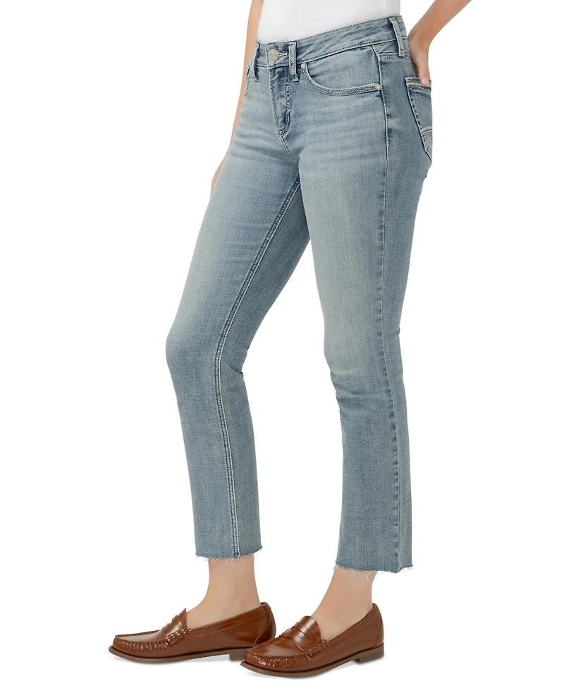 Silver Jeans Co. Women's Suki Mid-Rise Curvy-Fit Straight-Leg Cropped Denim Jeans