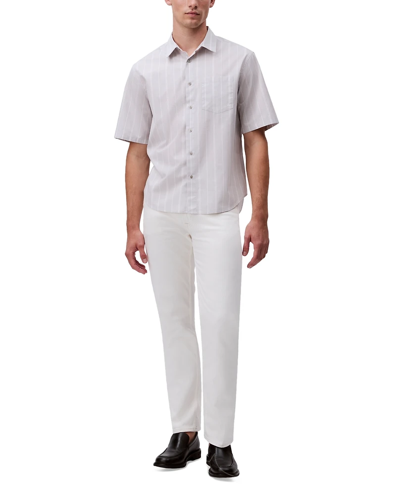 Calvin Klein Men's Relaxed Fit Short Sleeve Poplin Striped Button-Front Shirt