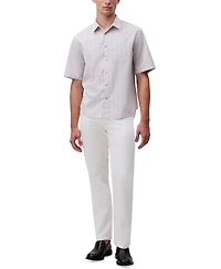 Calvin Klein Men's Relaxed Fit Short Sleeve Poplin Striped Button-Front Shirt