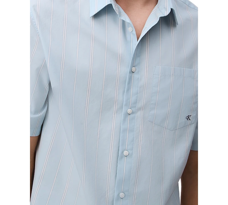Calvin Klein Men's Relaxed Fit Short Sleeve Poplin Striped Button-Front Shirt