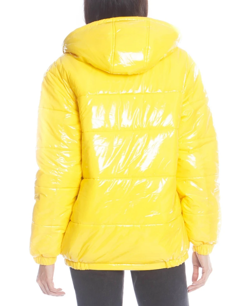Members Only Women's Hi-Shine Chevron Quilt Puffer with Nickelodeon Mashup Print Lining Jacket