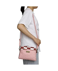 Demon Slayer Nezuko Metal Badge Women's Pink Crossbody Handbag