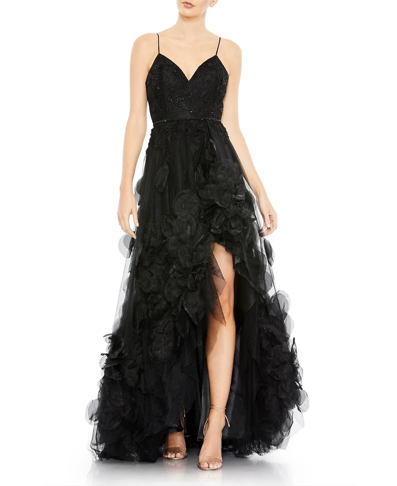 Mac Duggal Women's Embellished Floral High Low Sleeveless Gown