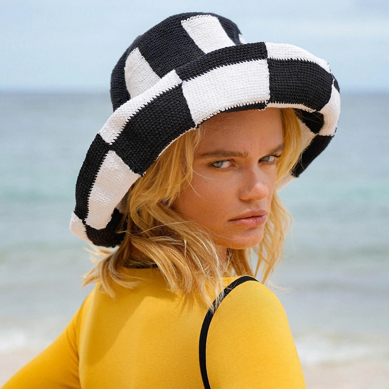 Brunna.co Shilo Checkered Crochet Hat In Black & White