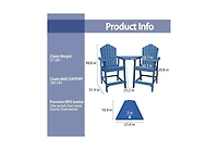 Tall Adirondack Chair with Connecting Table Patio Chairs Outdoor Barstool Furniture Set Balcony for Lawn Backyard Garden