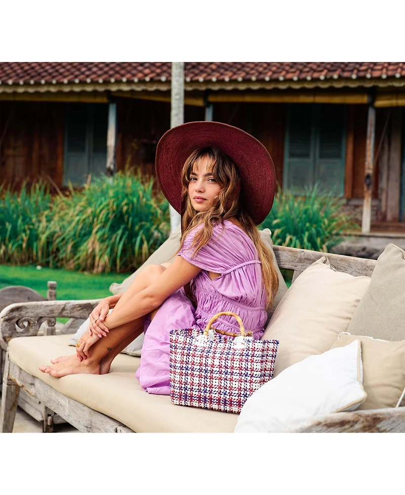 Brunna.co Lolo Wide-brim Jute Boater Hat in Burgundy