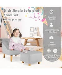Soft Velvet Upholstered Kids Sofa Chair with Ottoman