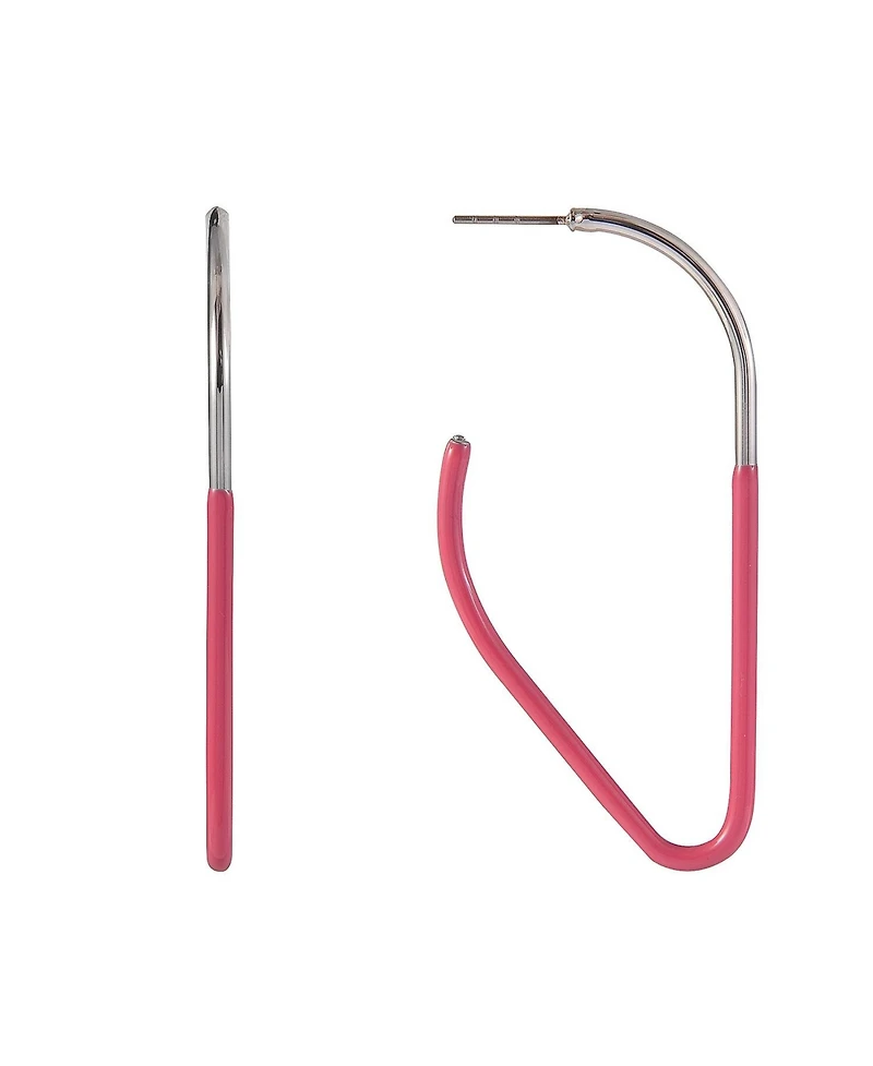Laundry by Shelli Segal Silver Tone and Pink Enamel Post Triangle Earrings