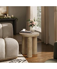 LuxenHome Oak Finish Manufactured Wood Round Side Table with 3 Pillar Legs