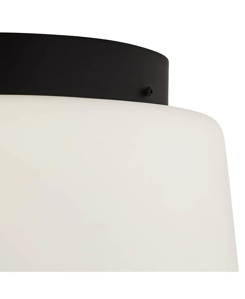 Possini Euro Design Buckley 13" Modern Flush-Mount Ceiling Light Fixture Kitchen Foyer Hallway Drum Round Black Finish White Glass