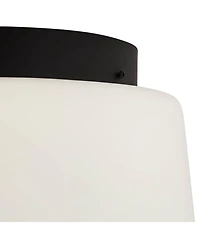 Possini Euro Design Buckley 13" Modern Flush-Mount Ceiling Light Fixture Kitchen Foyer Hallway Drum Round Black Finish White Glass