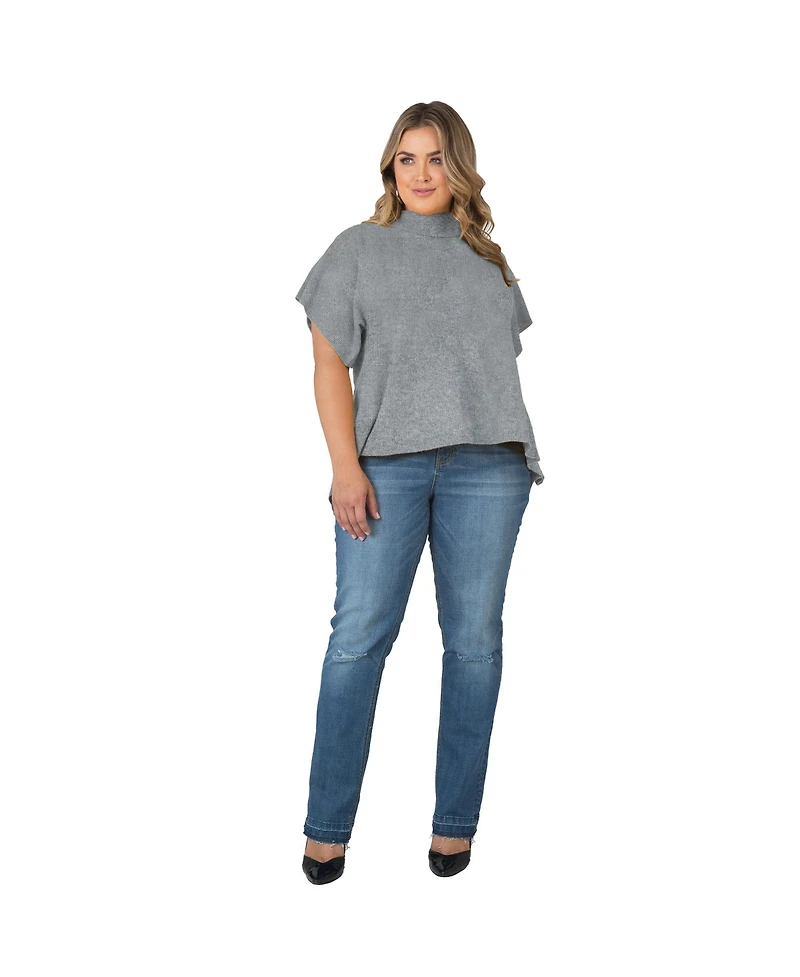 Plus Split Open Back Short Sleeve Turtleneck Cashmere Sweater