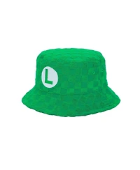 Super Mario Men's Bros Luigi Logo Green Checkered Bucket Hat