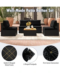 Gymax 5 Piece Outdoor Furniture Set w/ Seat & Back Cushions Acacia Wood Tabletop
