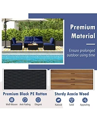 Gymax 5 Piece Outdoor Furniture Set w/ Seat & Back Cushions Acacia Wood Tabletop